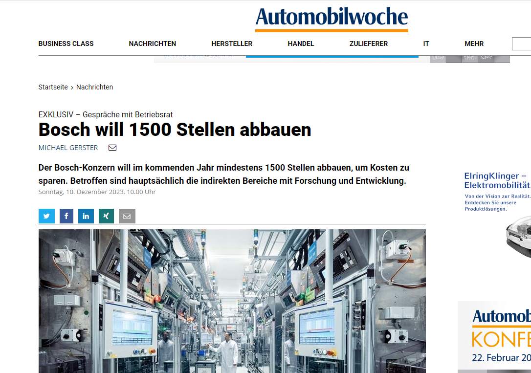 博世裁員1500人,！